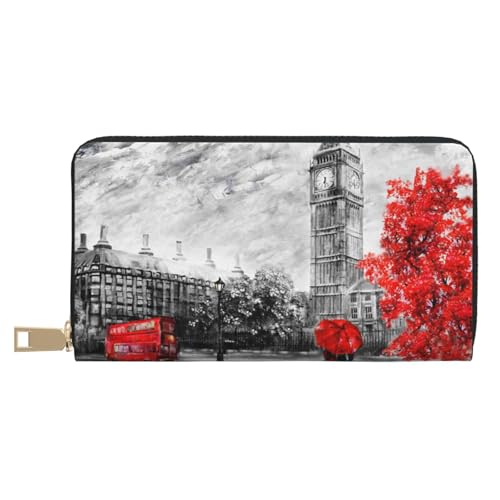 KLMELLMDE Herren Damen Rot London Street Wallet Bedrucktes Kartenetui Multi-Fach (mit Münzfach, Kreditkartenfächern, Geldscheinfach, weiß, Einheitsgröße, Modern von KLMELLMDE