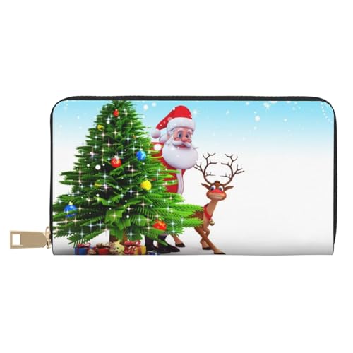 KLMELLMDE Herren Damen Santa Claus Weihnachtsbaum Geldbörse Bedrucktes Kartenetui Multi-Fach (mit Münzfach, Kreditkartenfächern, Geldscheinfach, weiß, Einheitsgröße, Modern von KLMELLMDE