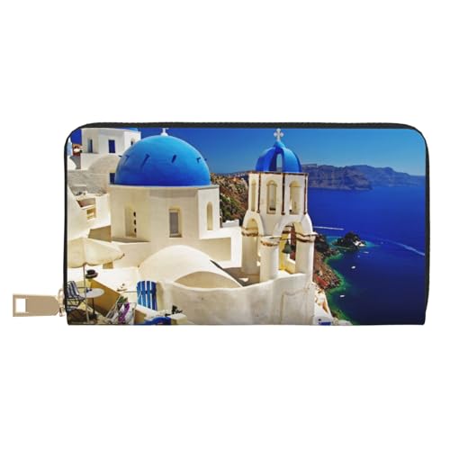 KLMELLMDE Herren Damen Santorini Griechische Insel Meerblick Geldbörse Bedrucktes Kartenetui Multi-Fach (mit Münzfach, Kreditkartenfächern, Geldscheinfach, weiß, Einheitsgröße, Modern von KLMELLMDE