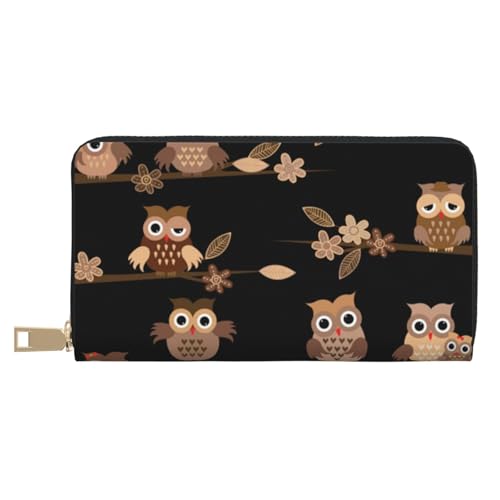 KLMELLMDE Herren Damen Süße Braun Cartoon Eulen Geldbörse Bedrucktes Kartenetui Multi-Fach (mit Münzfach, Kreditkartenfächern, Geldscheinfach, weiß, Einheitsgröße, Modern von KLMELLMDE