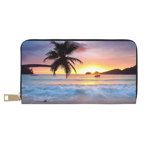 KLMELLMDE Herren Damen Sunrise Tropical Palm Tree Island Wallet Bedrucktes Kartenetui Multi-Fach (mit Münzfach, Kreditkartenfächern, Geldscheinfach, weiß, Einheitsgröße, Modern von KLMELLMDE