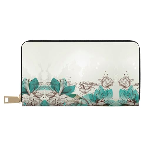 KLMELLMDE Herren Damen Teal Floral Wallet Bedrucktes Kartenetui Multi-Fach (mit Münzfach, Kreditkartenfächern, Geldscheinfach, weiß, Einheitsgröße, Modern von KLMELLMDE