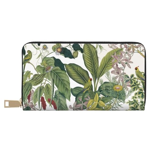 KLMELLMDE Herren Damen Tropische Blume Blatt Papagei Geldbörse Bedrucktes Kartenetui Multi-Fach (mit Münzfach, Kreditkartenfächern, Geldscheinfach, weiß, Einheitsgröße, Modern von KLMELLMDE