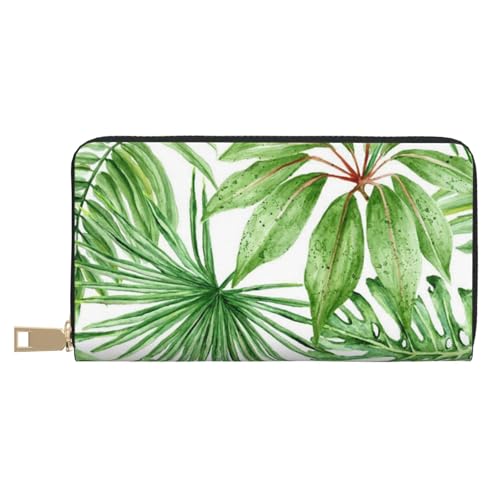 KLMELLMDE Herren Damen Tropische Palme Bananenblätter Geldbörse Bedrucktes Kartenetui Multi-Fach (mit Münzfach, Kreditkartenfächern, Geldscheinfach, weiß, Einheitsgröße, Modern von KLMELLMDE