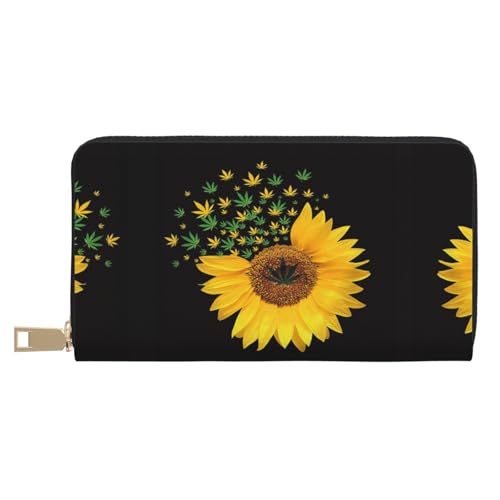 KLMELLMDE Herren Damen Weed mit Sonnenblume Geldbörse Bedrucktes Kartenetui Multi-Fach (mit Münzfach, Kreditkartenfächern, Geldscheinfach, weiß, Einheitsgröße, Modern von KLMELLMDE