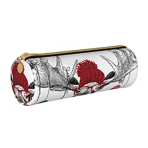KLMELLMDE Runder Reißverschluss Leder Bleistift Lustig Weihnachten Hirsch Etui für Schule Studenten Kunst Federmäppchen Büro Federmäppchen, weiß, Einheitsgröße, Lässiger Tagesrucksack von KLMELLMDE