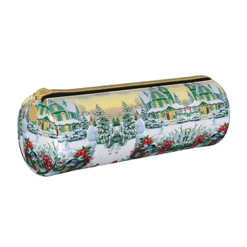 KLMELLMDE Runder Reißverschluss Leder Bleistift Weihnachten Briefkasten und Geschenke Etui für Schüler Kunst Federmäppchen Büro Federmäppchen, weiß, Einheitsgröße, Lässiger Tagesrucksack von KLMELLMDE