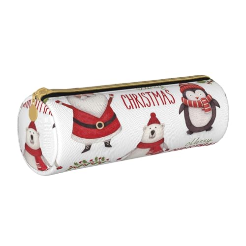 KLMELLMDE Runder Reißverschluss Leder Bleistift Weihnachten Weihnachtsmann Etui für Schule Studenten Kunst Federmäppchen Büro Federmäppchen, weiß, Einheitsgröße, Lässiger Tagesrucksack von KLMELLMDE