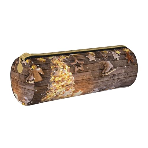 KLMELLMDE Runder Reißverschluss Leder Bleistift Weihnachten und Geschenk Etui für Schüler Kunst Federmäppchen Büro Federmäppchen, weiß, Einheitsgröße, Lässiger Tagesrucksack von KLMELLMDE