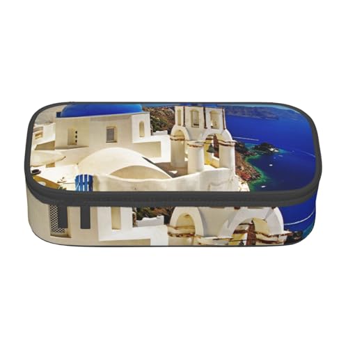 KLMELLMDE Santorini Federmäppchen mit großem Fassungsvermögen, griechische Insel, Meerblick, Federmäppchen, Federmäppchen, Schule, Schreibwaren-Organizer, Kosmetiktasche. von KLMELLMDE