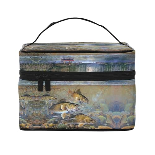 Kosmetiktasche für Reisen, Angeln, See, Fischer, Kosmetiktasche, Kosmetiktasche, Kosmetik-Organizer, Schwarz , Einheitsgröße von KLMELLMDE