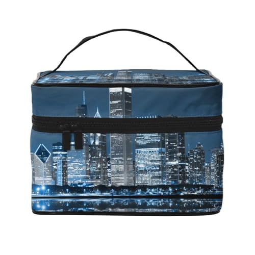 Kosmetiktasche für Reisen, Chicago reflektierend, Kosmetiktasche, Kosmetiktasche, Kosmetik-Organizer, Schwarz , Einheitsgröße von KLMELLMDE