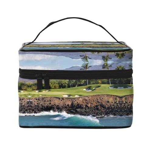 Kosmetiktasche für Reisen, Hawaii, Strand, Golfplatz, Reise-Kosmetiktasche, Kosmetik-Werkzeugkasten, Kosmetik-Organizer, Schwarz , Einheitsgröße von KLMELLMDE