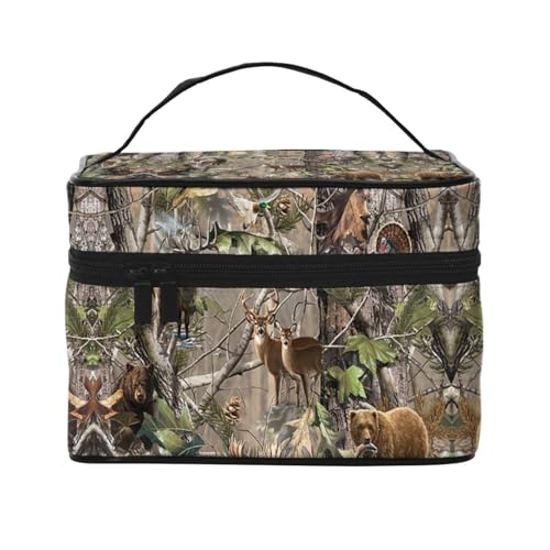 Kosmetiktasche für Reisen, Jagd, Hirsch, Bär, Elch, Reise-Kosmetiktasche, Kosmetik-Werkzeugkasten, Kosmetik-Organizer, Schwarz , Einheitsgröße von KLMELLMDE