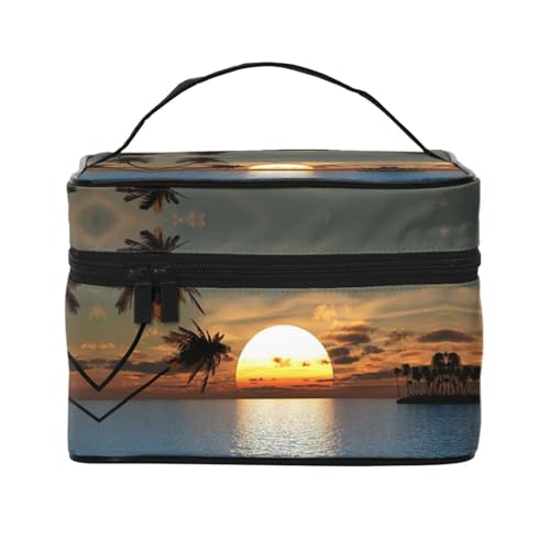 Kosmetiktasche für Reisen, Strand, Sonnenaufgang, Reise-Kosmetiktasche, Kosmetik-Werkzeugkasten, Kosmetik-Organizer, Schwarz , Einheitsgröße von KLMELLMDE