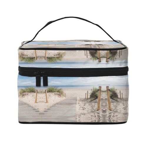 Kosmetiktasche für Reisen, Strandlandschaft, Reise-Kosmetiktasche, Kosmetik-Werkzeugkasten, Kosmetik-Organizer, Schwarz , Einheitsgröße von KLMELLMDE