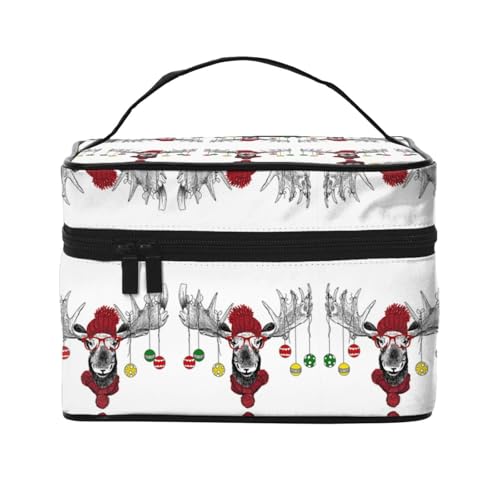 Kosmetiktasche für Reisen, lustige Weihnachtshirsche, Reise-Kosmetiktasche, Kosmetik-Werkzeugkasten, Kosmetik-Organizer, Schwarz , Einheitsgröße von KLMELLMDE