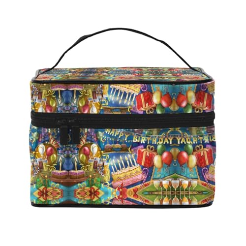 Kosmetiktasche für Reisen, mit Aufschrift "Happy Birthday", Kosmetiktasche, Kosmetik-Organizer, Schwarz , Einheitsgröße von KLMELLMDE
