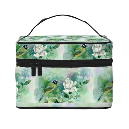 Kosmetiktasche für unterwegs, Gardenie, Blumen, Vögel, Reise-Kosmetiktasche, Kosmetik-Werkzeugkasten, Kosmetik-Organizer, Schwarz , Einheitsgröße von KLMELLMDE