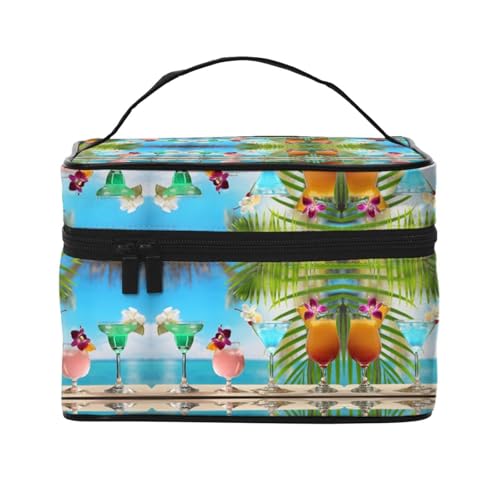 Kosmetiktasche für unterwegs, tropische Strand-Getränke, Kosmetiktasche, Kosmetiktasche, Kosmetik-Organizer, Schwarz , Einheitsgröße von KLMELLMDE