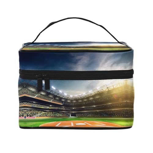 Kosmetiktasche mit Baseballfeld-Hintergrund, Reise-Kosmetiktasche, Kosmetiktasche, Kosmetik-Organizer, Grün, Schwarz , Einheitsgröße von KLMELLMDE