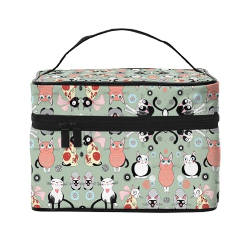 Kosmetiktasche mit Cartoon-Katzen-Motiv, Reise-Kosmetiktasche, Kosmetik-Werkzeugkasten, Kosmetik-Organizer, Schwarz , Einheitsgröße von KLMELLMDE