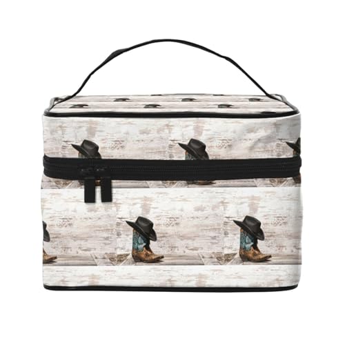 Kosmetiktasche mit Cowboyhut und Stiefeln, Reise-Kosmetiktasche, Kosmetiktasche, Kosmetik-Organizer, Schwarz , Einheitsgröße von KLMELLMDE