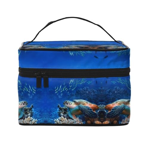 Kosmetiktasche mit Meeresschildkröte mit Fischen, Reise-Kosmetiktasche, Kosmetik-Werkzeugkasten, Kosmetik-Organizer, Schwarz , Einheitsgröße von KLMELLMDE