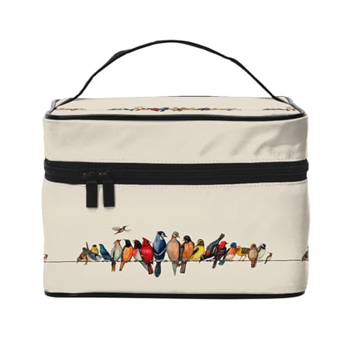 Kosmetiktasche mit buntem Vogelmotiv, Reise-Kosmetiktasche, Kosmetik-Werkzeugkasten, Kosmetik-Organizer, Schwarz , Einheitsgröße von KLMELLMDE