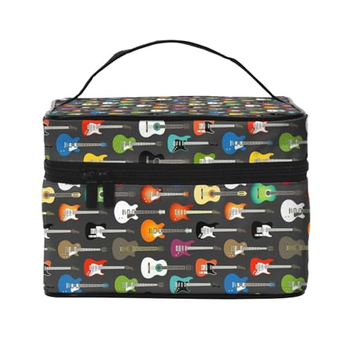Kosmetiktasche mit bunten Gitarren, Reise-Kosmetiktasche, Kosmetik-Werkzeugkasten, Kosmetik-Organizer, Schwarz , Einheitsgröße von KLMELLMDE