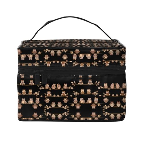 Kosmetiktasche mit niedlichem Cartoon-Eulen-Design für Reisen, Kosmetiktasche, Kosmetiktasche, Kosmetik-Organizer, Braun, Schwarz , Einheitsgröße von KLMELLMDE