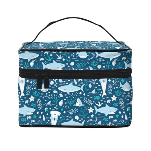 Kosmetiktasche mit süßem blauen Fischen, Reise-Kosmetiktasche, Kosmetik-Werkzeugkasten, Kosmetik-Organizer, Schwarz , Einheitsgröße von KLMELLMDE
