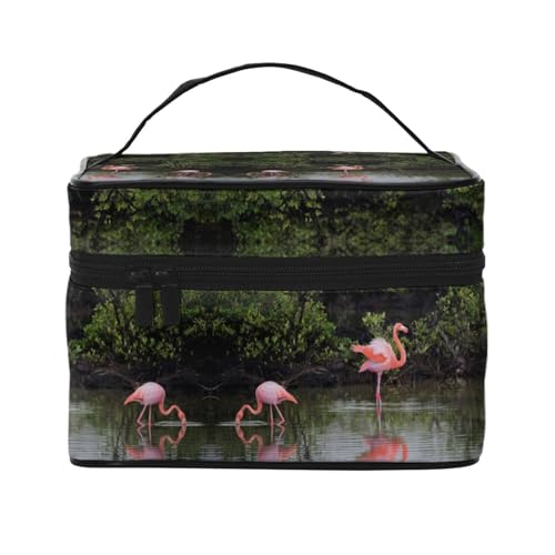 Kosmetiktasche mit zwei Flamingos, Reise-Kosmetiktasche, Kosmetik-Werkzeugkasten, Kosmetik-Organizer, Schwarz , Einheitsgröße von KLMELLMDE