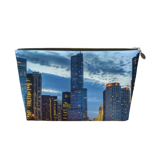 Kunstleder Chicago Illinois USA Kosmetiktasche Reisetasche Kulturbeutel Schreibwaren Tasche Mode Weihnachten Geschenktasche, gold, Einheitsgröße von KLMELLMDE