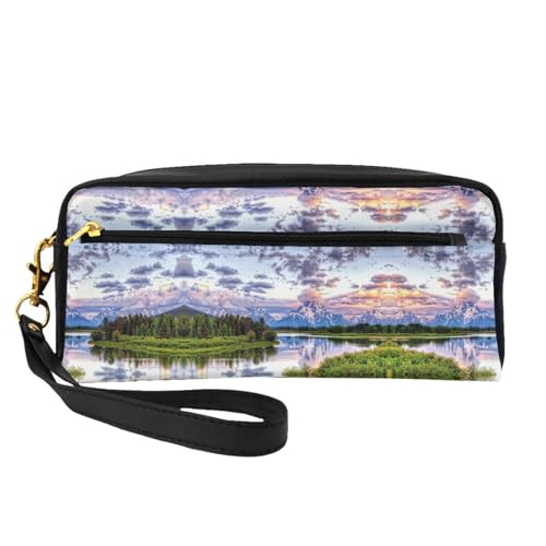 Mini Grand Teton National Park Kosmetiktasche, Leder, Hand-Kosmetik-Organizer, Reißverschluss, Stifteetui, Kulturbeutel, Kosmetik-Reisetasche, Schwarz , Einheitsgröße von KLMELLMDE