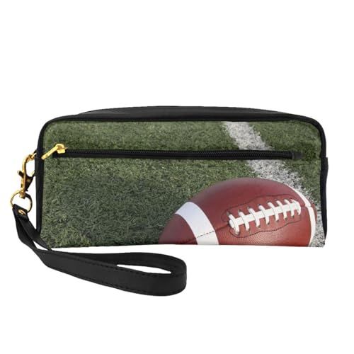 Mini-Kosmetiktasche, American Football, Leder, Hand-Kosmetik-Organizer, Reißverschluss, Stifteetui, Kulturbeutel, Kosmetik-Reisetasche, Schwarz , Einheitsgröße von KLMELLMDE