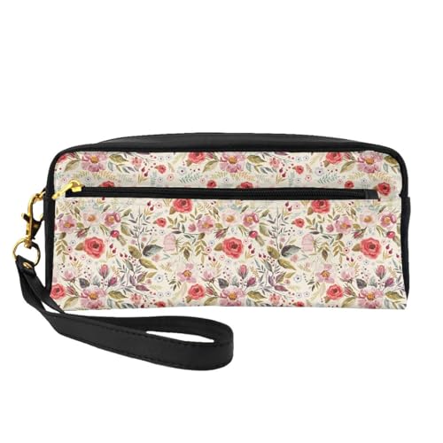 Mini-Kosmetiktasche, rustikale Rosenblüte, Leder, Hand-Kosmetik-Organizer, Reißverschluss, Stifteetui, Kulturbeutel, Kosmetik-Reisetasche, Schwarz , Einheitsgröße von KLMELLMDE