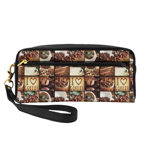 Mini-Kosmetiktasche für Kaffee-Collage, Leder, Hand-Kosmetik-Organizer, Reißverschluss, Stifteetui, Kulturbeutel, Kosmetik-Reisetasche, Schwarz , Einheitsgröße von KLMELLMDE