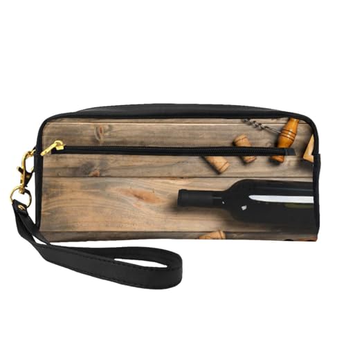 Mini-Kosmetiktasche für Weinflaschen, Korken, Trauben, Leder, Hand-Kosmetik-Organizer, Reißverschluss, Stifteetui, Kulturbeutel, Kosmetiktasche, Schwarz , Einheitsgröße von KLMELLMDE