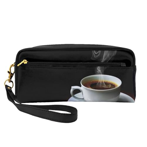 Mini-Kosmetiktasche für heißen Kaffee mit Kaffeebohnen, Leder, Hand-Kosmetik-Organizer, Reißverschluss, Stifteetui, Kulturbeutel, Kosmetiktasche, Schwarz , Einheitsgröße von KLMELLMDE