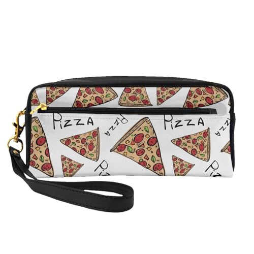 Mini-Kosmetiktasche mit Pizza-Muster, Leder, Hand-Kosmetik-Organizer, Reißverschluss, Stifteetui, Kulturbeutel, Kosmetik-Reisetasche, Schwarz , Einheitsgröße von KLMELLMDE