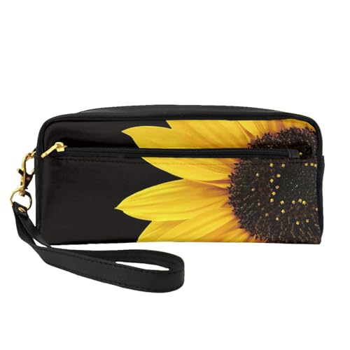 Mini-Kosmetiktasche mit Sonnenblumen-Motiv, Leder, Hand-Kosmetik-Organizer, Reißverschluss, Stifteetui, Kulturbeutel, Kosmetik-Reisetasche, Schwarz , Einheitsgröße von KLMELLMDE