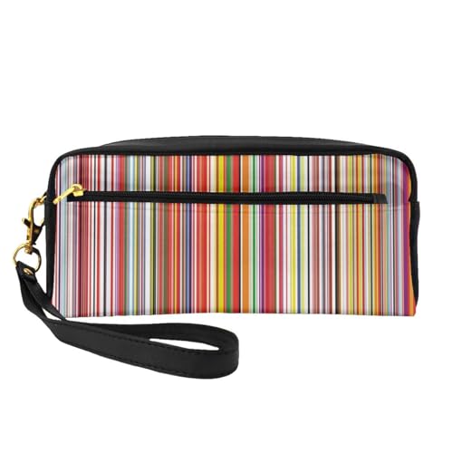 Mini-Kosmetiktasche mit bunten Streifen, Leder, Hand-Kosmetik-Organizer, Reißverschluss, Stifteetui, Kulturbeutel, Kosmetik-Reisetasche, Schwarz , Einheitsgröße von KLMELLMDE