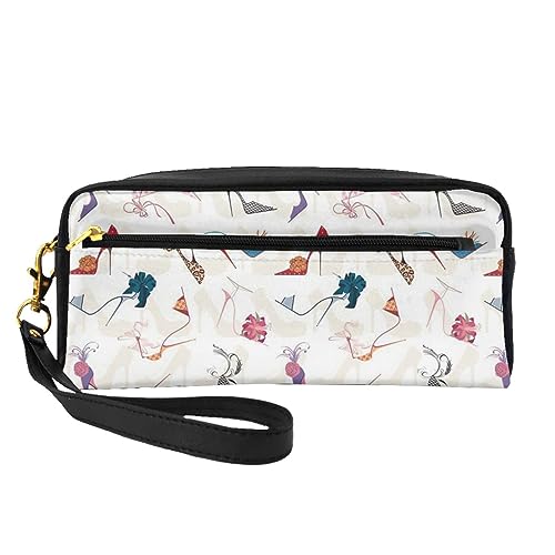 Mini-Kosmetiktasche mit hohem Absatz, Leder, Hand-Kosmetik-Organizer, Reißverschluss, Stifteetui, Kulturbeutel, Kosmetik-Reisetasche, Schwarz , Einheitsgröße von KLMELLMDE