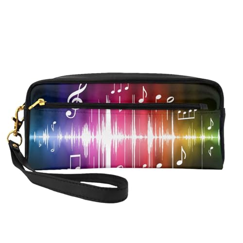 Mini-Kosmetiktasche mit springenden Musiknoten, Leder, Hand-Kosmetik-Organizer, Reißverschluss, Stifteetui, Kulturbeutel, Kosmetik-Reisetasche, Schwarz , Einheitsgröße von KLMELLMDE