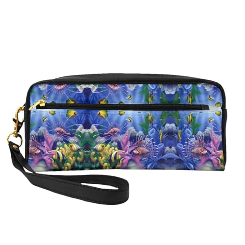 Mini-Kosmetiktasche mit tropischem Meeresfisch, Leder, Hand-Kosmetik-Organizer, Reißverschluss, Stifteetui, Kulturbeutel, Kosmetik-Reisetasche, Schwarz , Einheitsgröße von KLMELLMDE