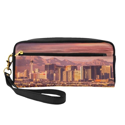 Mini Las Vegas Kosmetiktasche mit Sonnenuntergang, Leder, Hand-Kosmetik-Organizer, Reißverschluss, Stifteetui, Kulturbeutel, Kosmetik-Reisetasche, Schwarz , Einheitsgröße von KLMELLMDE