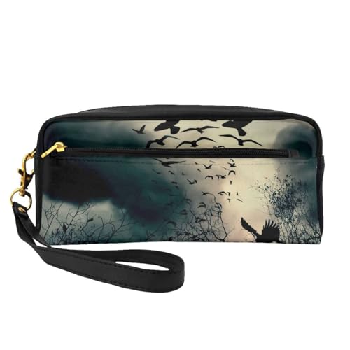 Mini Night Crow Kosmetiktasche, Leder, Hand-Kosmetik-Organizer, Reißverschluss, Stifteetui, Kulturbeutel, Kosmetik-Reisetasche, Schwarz , Einheitsgröße von KLMELLMDE