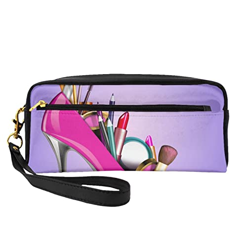 Mini-Schuh- und Make-up-Kosmetiktasche, Leder-Kosmetik-Organizer, Reißverschluss, Stifteetui, Kulturbeutel, Kosmetik-Reisetasche, Schwarz , Einheitsgröße von KLMELLMDE