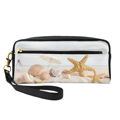 Mini-Strand-Thema-Kosmetiktasche, Leder-Hand-Kosmetik-Organizer, Reißverschluss, Stifteetui, Kulturbeutel, Kosmetik-Reisetasche, Schwarz , Einheitsgröße von KLMELLMDE